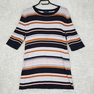 Lafayette 148 New York‎ Women Silk Blend Ribbed Shirt Size XL Striped Office Mod